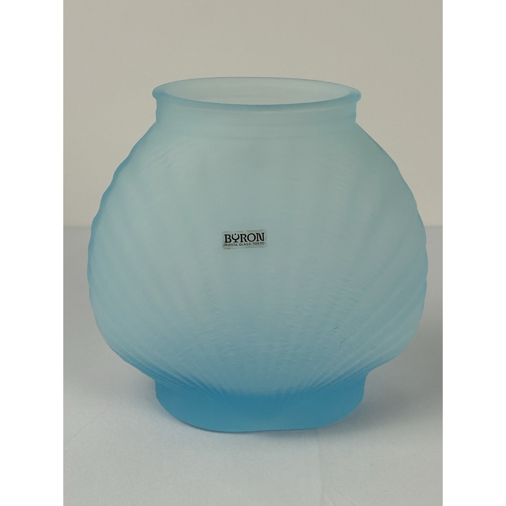 Vintage Byron Hirota Tokyo Frosted Blue Glass Vase Art Deco Style Japan